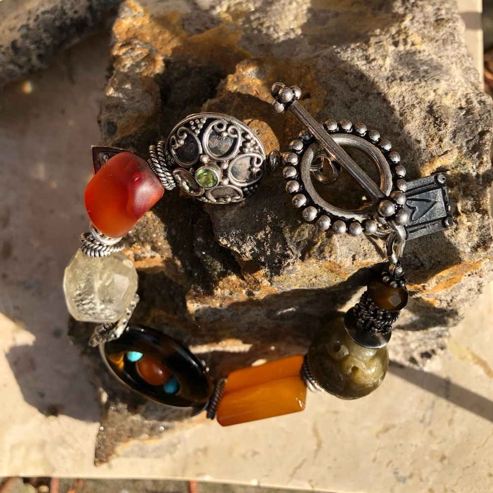 Mixed stone and Bali silver bracelet